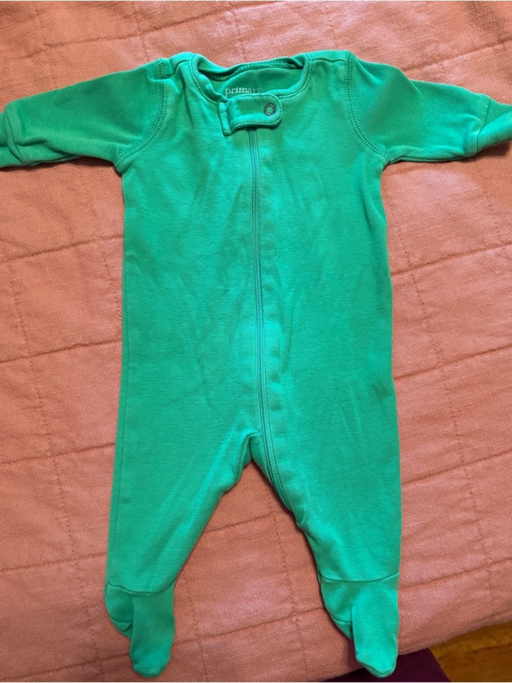 Primary Green Footed One-Piece Zipper Sleeper